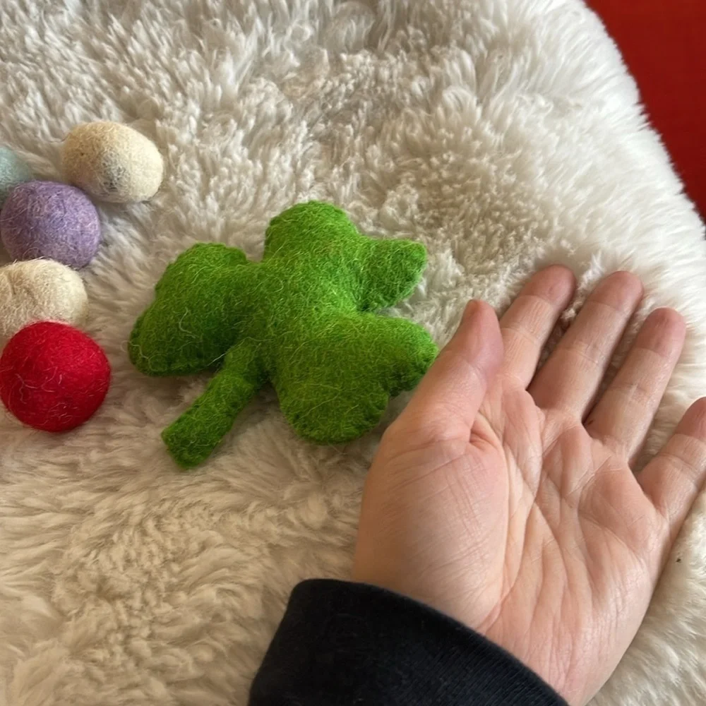 Handmade felt cat toys for any day 5 small felt balls and a clover